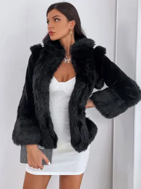 Faux Fur Coats Stand Collar Black Winter Eco-friendly Fur Coat For Women